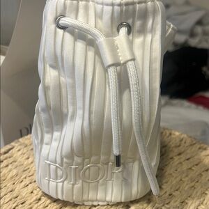 Dior White Pleated Drawstring Bag